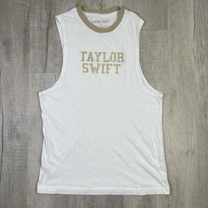 Taylor Swift White Gold Logo Muscle Tank Top Size Small Eras Tour Merch USA J